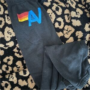 Aviator Nation Black Sweatpants with Multicolor Logo